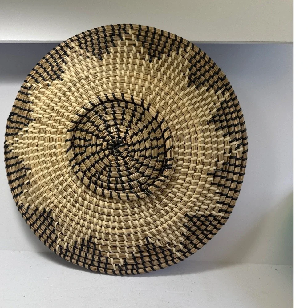 Woven Wall Basket Decor 14in Tan Black Excellent Geometric Sunburst